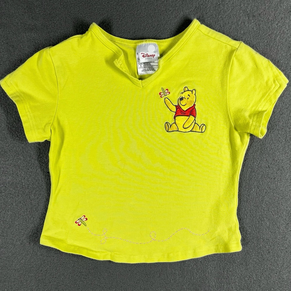 Vintage Disney‎ Store Pooh Crop Tee Girls Sz S 6/6X Embroidered Y2K Babycore